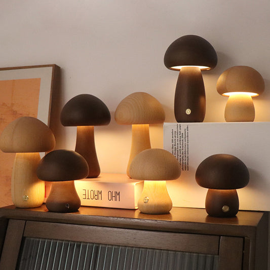 Wooden Touch-Control Mushroom Night Lamp – Warm Light, Modern Home Decor & Kids’ Room