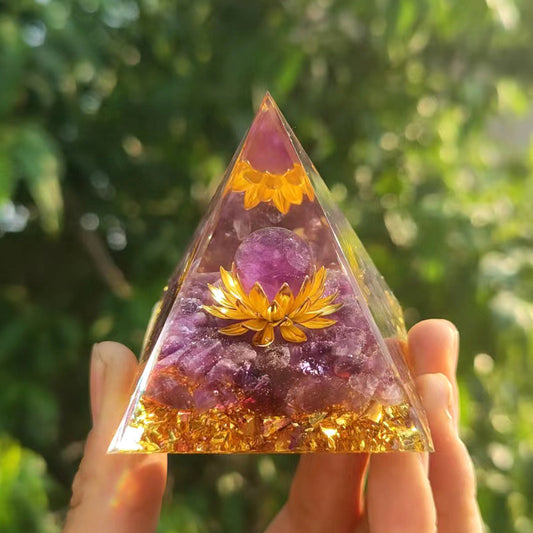 Crystal Ball Pyramid Ornament – Natural Crystal Resin Energy Tower